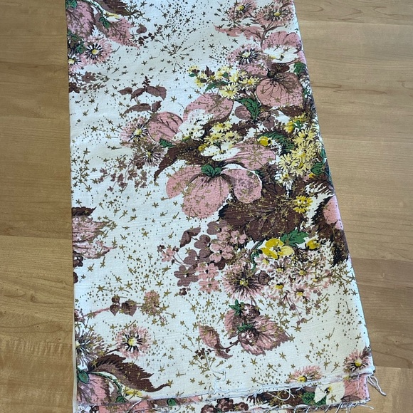 VTG 1950s Barkcloth- Pink and Brown Floral - Picture 1 of 3